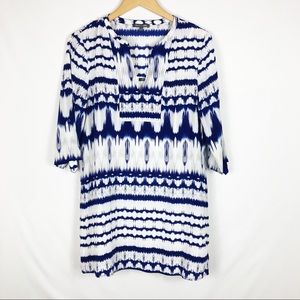 Michael Stars 100% Silk Tie Dye Shirt Dress | Blue White | Size Small